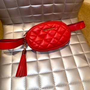ALDO Belt Quilted Red Faux Leather Crossbody Bag